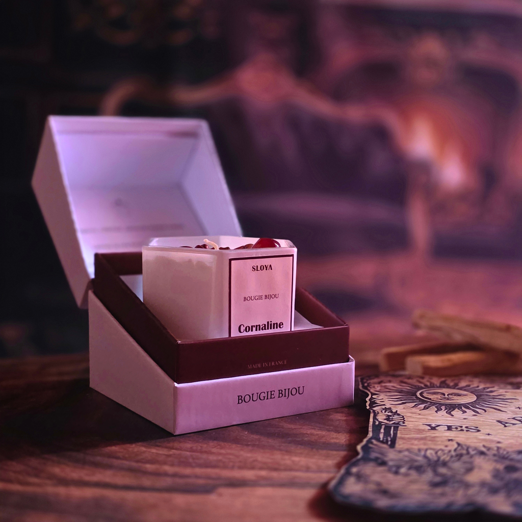 Bougie bijou Miel précieux et Cornaline