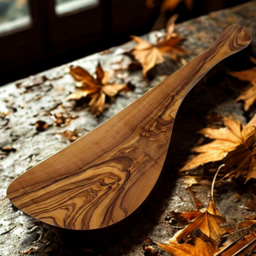 Spatule de Cuisine en Bois d'Olivier - L'Art du Geste d'Antan - Spatule noble, large et ergonomique - Sculptée à la main